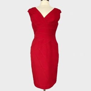 Adrianna Papell Red V Neck Cap Sleeve Bandage Sheath Dress 10